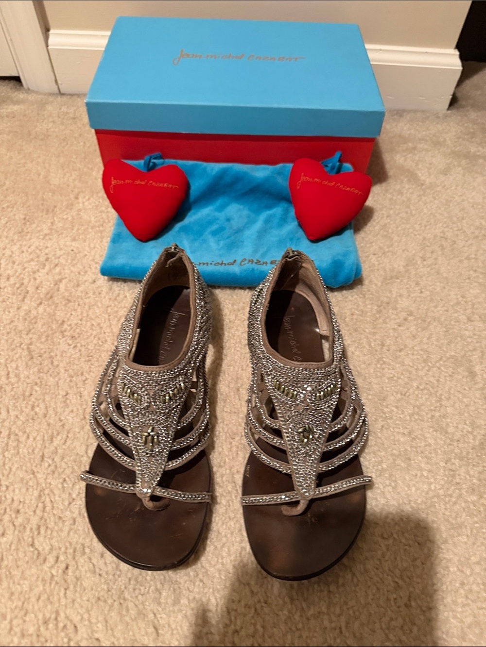 Jeane-Michel Cazabat (brand uncertain) Silver Crystal T-Strap Sandals